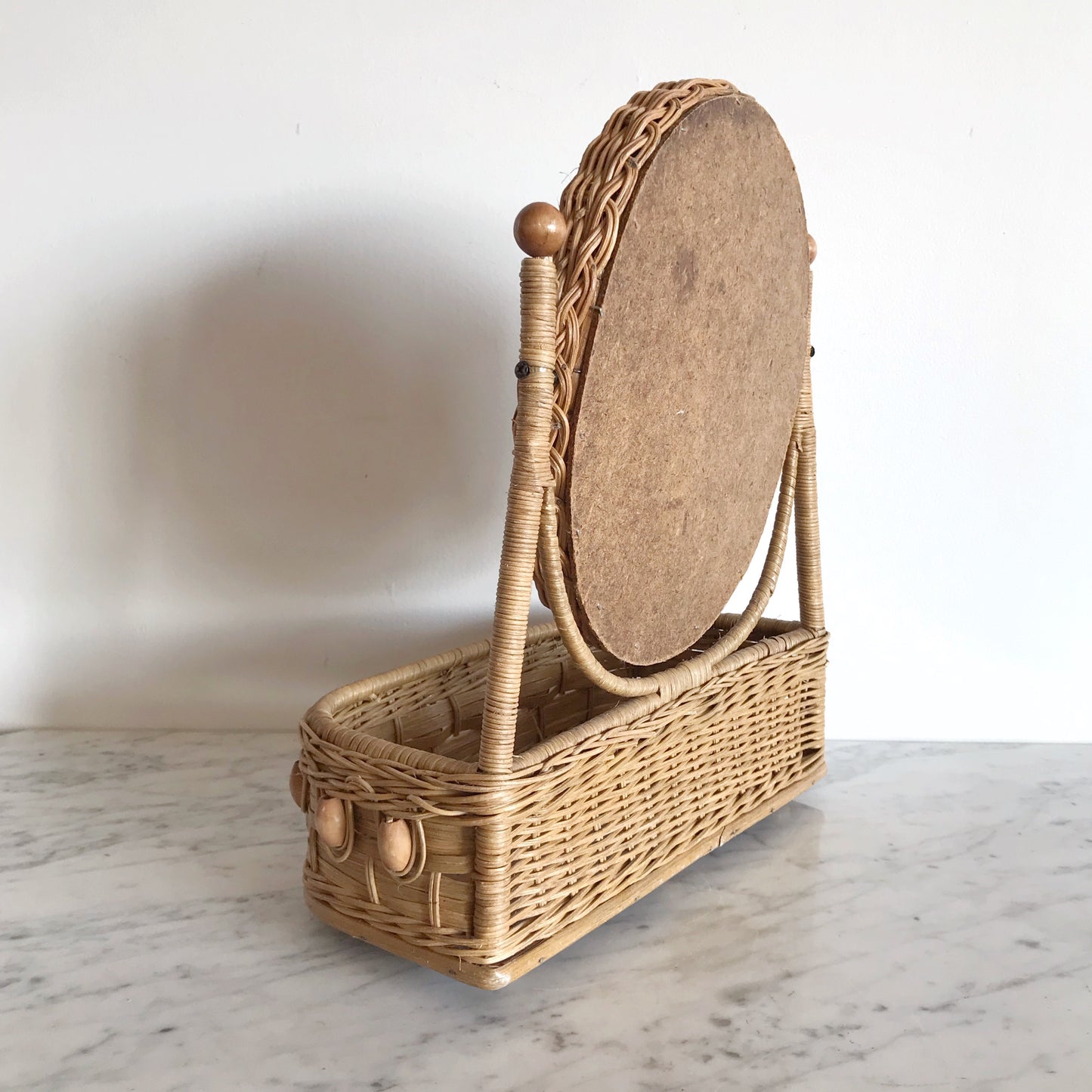 Vintage Wicker Vanity Shelf with Mirror