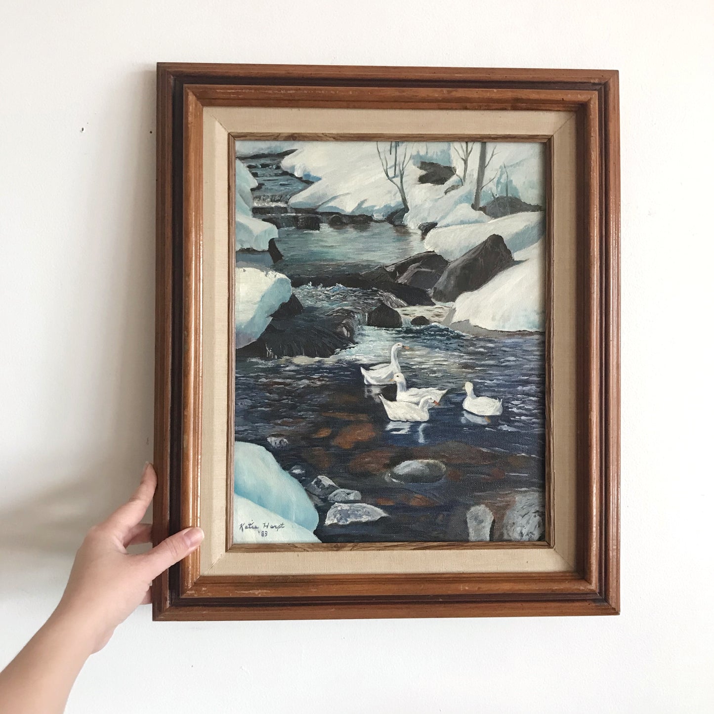 Vintage Original Painting, Winter Ducks