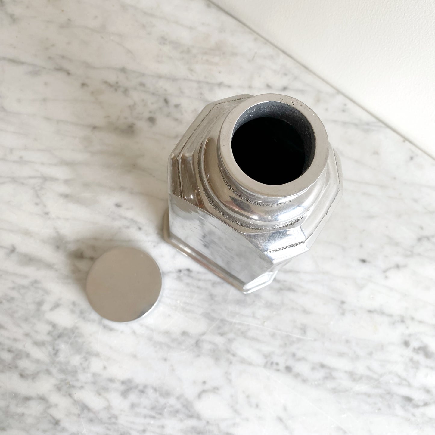 Found Silver Metal Bottle, 8”