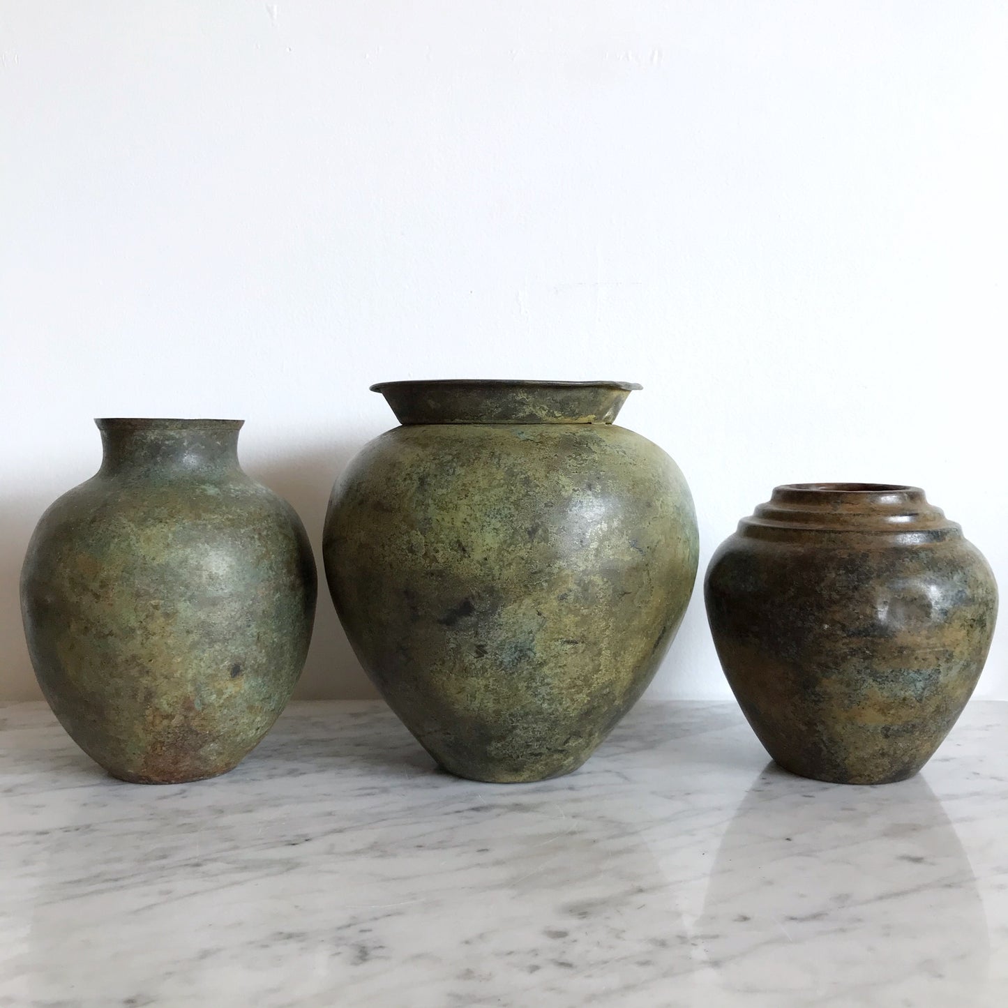 Found Tiered Metal Vase with Patina