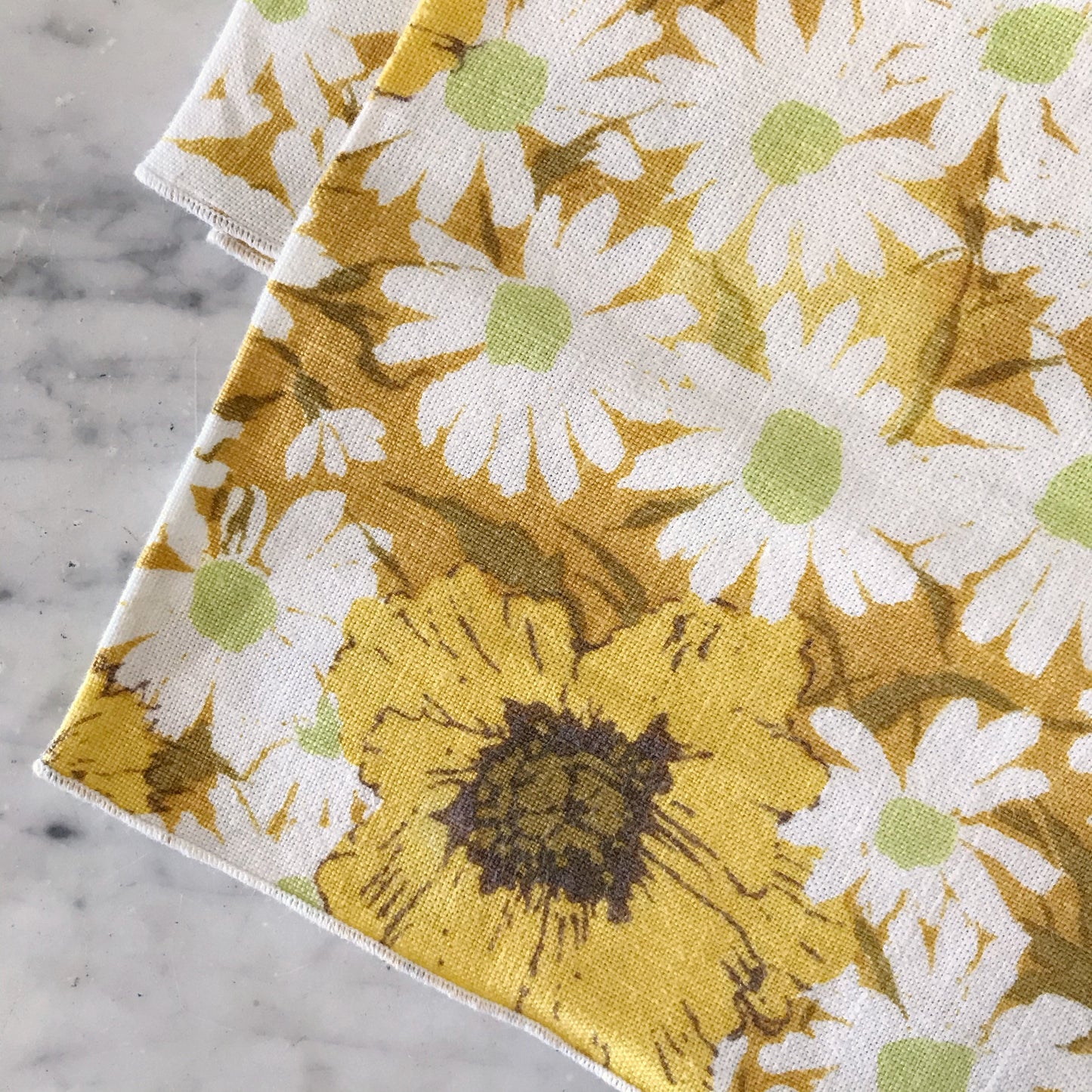 Pair of Vintage Linen Napkins, Yellow Floral