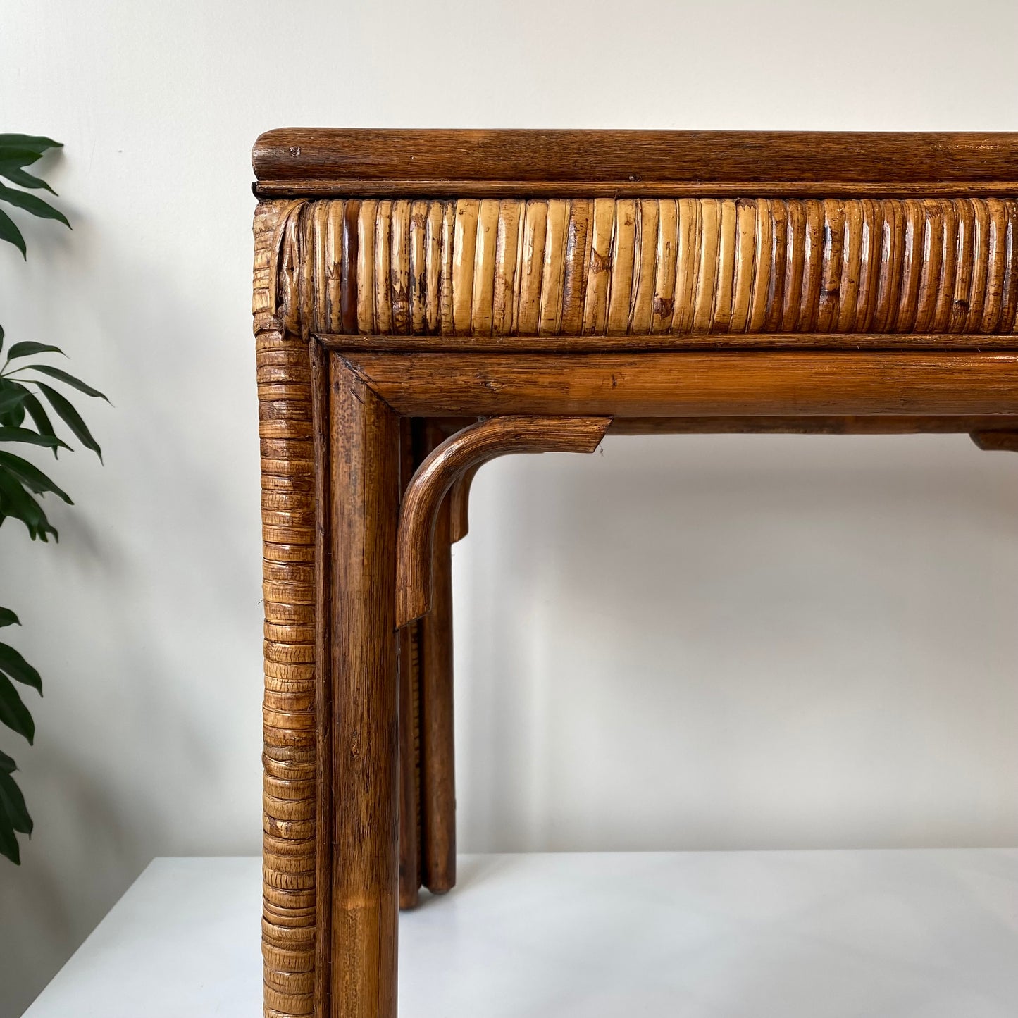 Vintage Rattan + Glass End Table / Side Table