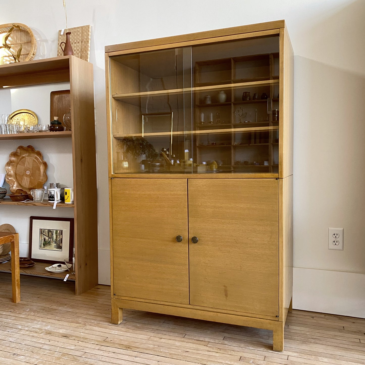 Vintage Mid Century Blonde Hutch Cabinet by Widdicomb