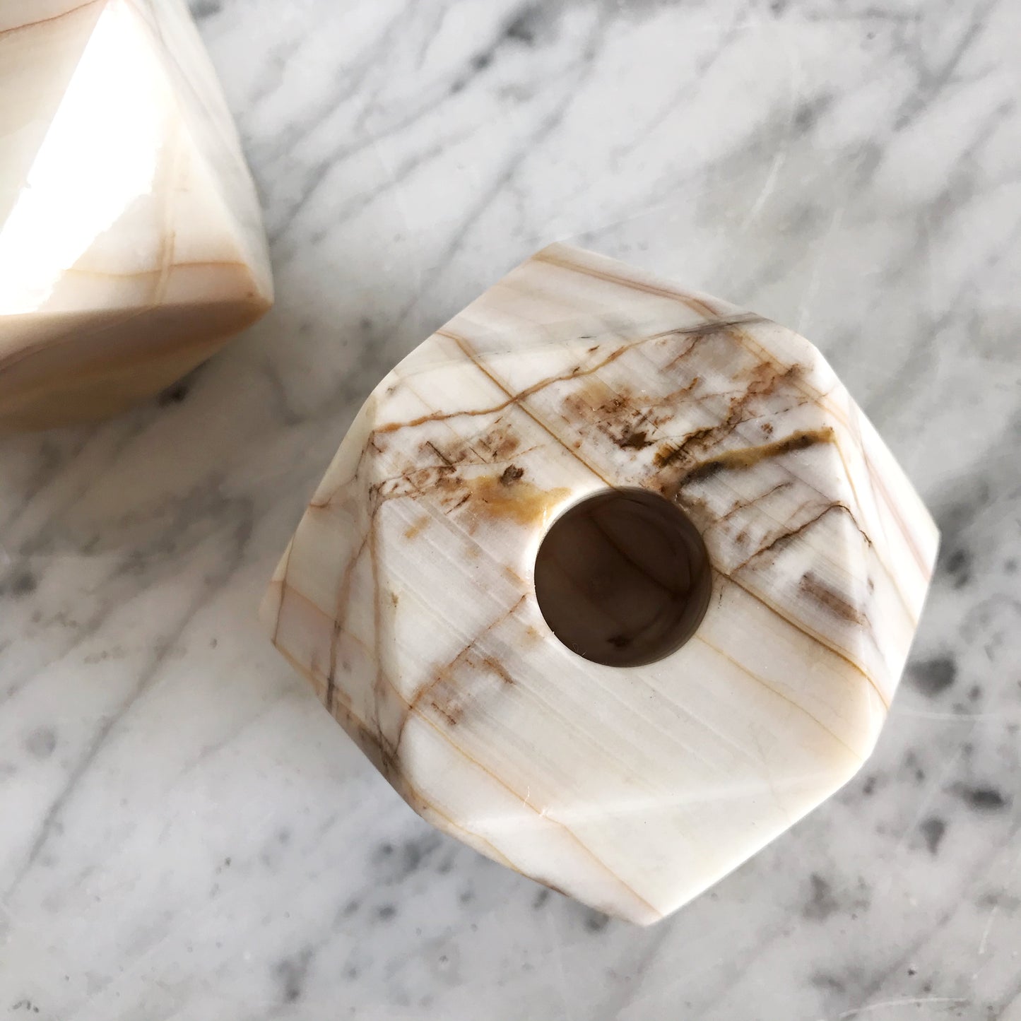 Pair of Vintage Geometric Marble Candle Holders