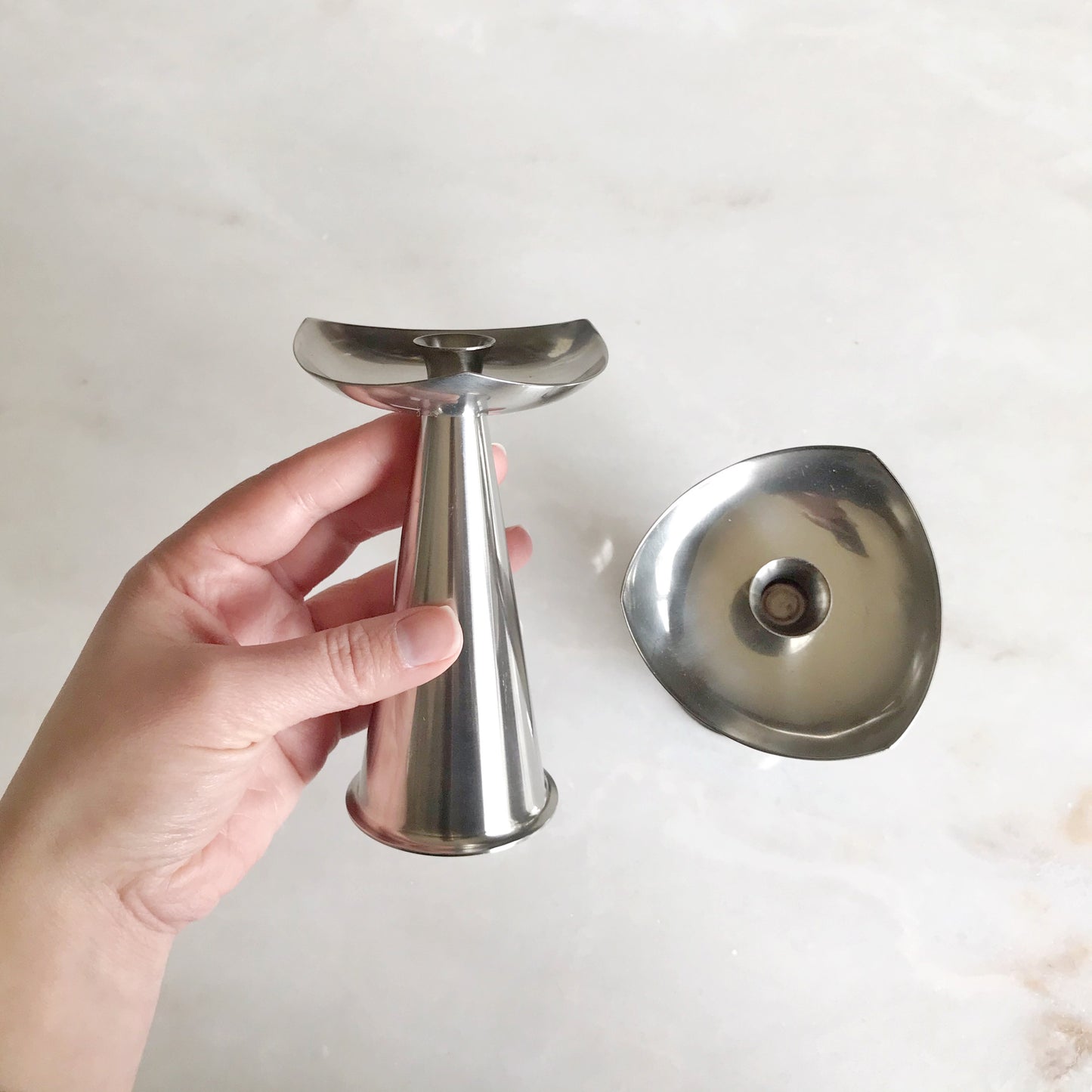 Pair of Tall Vintage Stainless Candle Holders