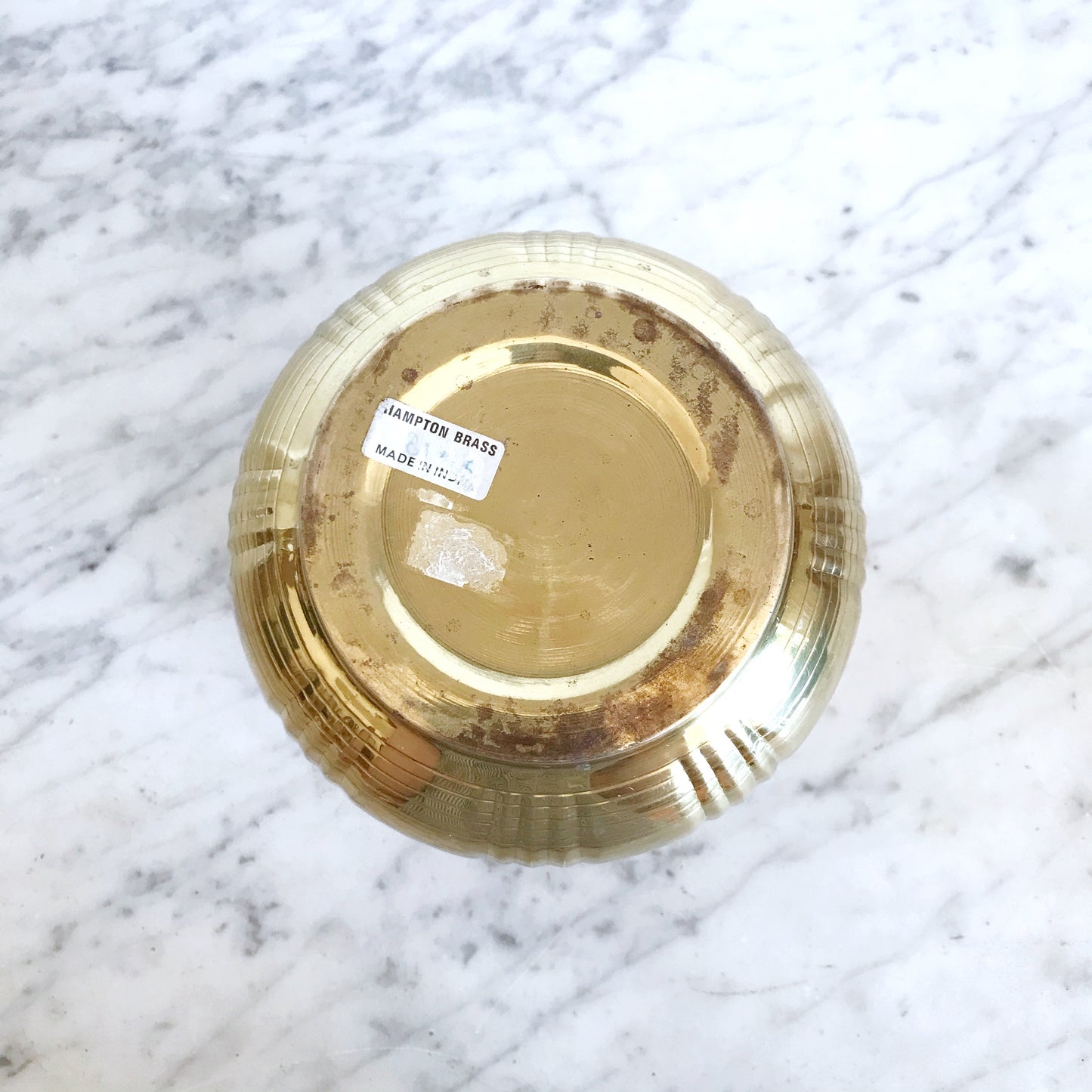 Vintage Brass Planter, Plaid Texture