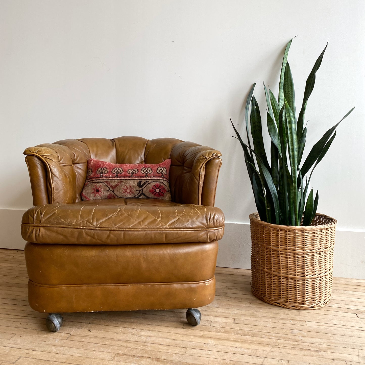 Vintage Tufted Leather Swivel Club Chair
