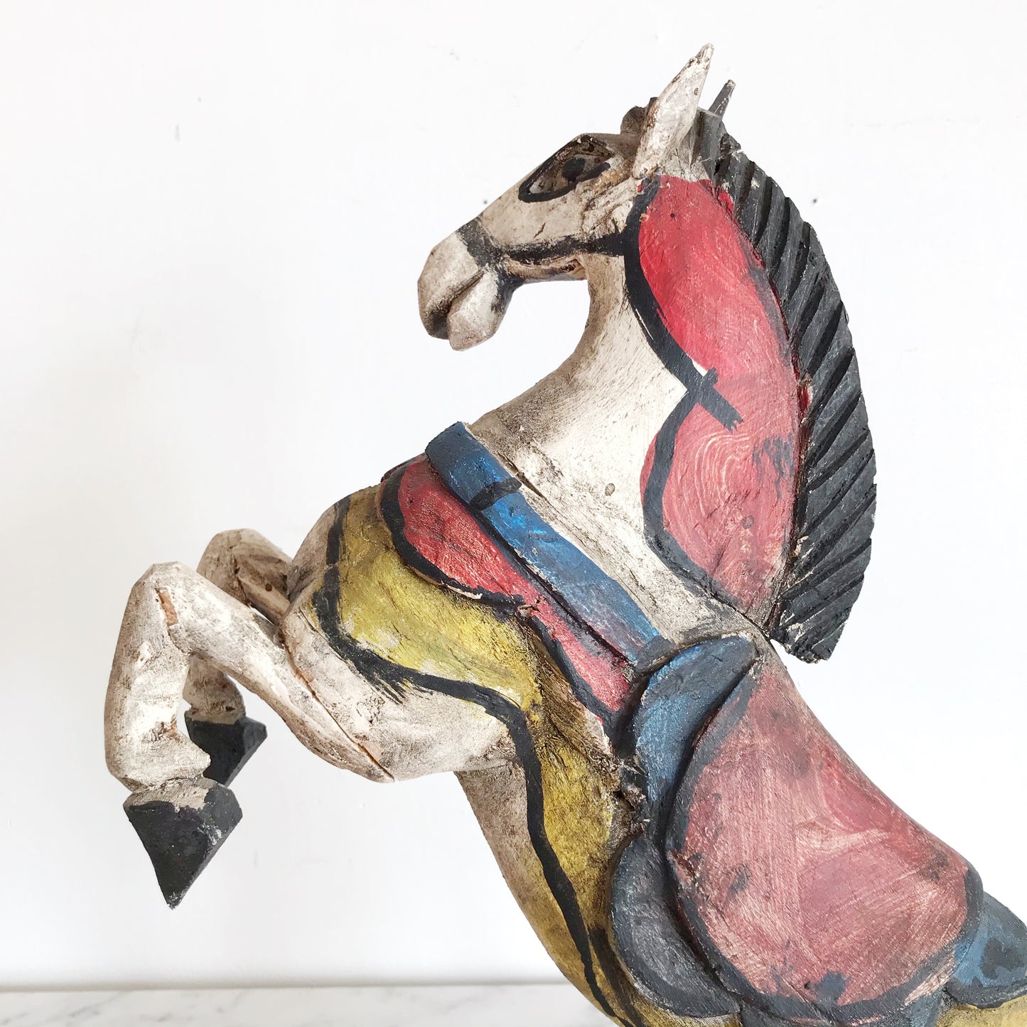 Vintage Hand-Carved Wooden Horse Sculpture
