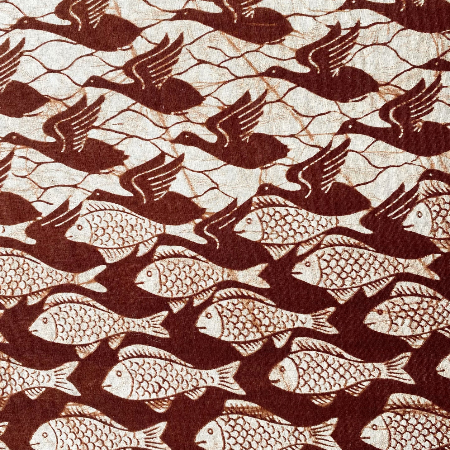 Vintage Bird / Fish Textile Piece, 30 x 32
