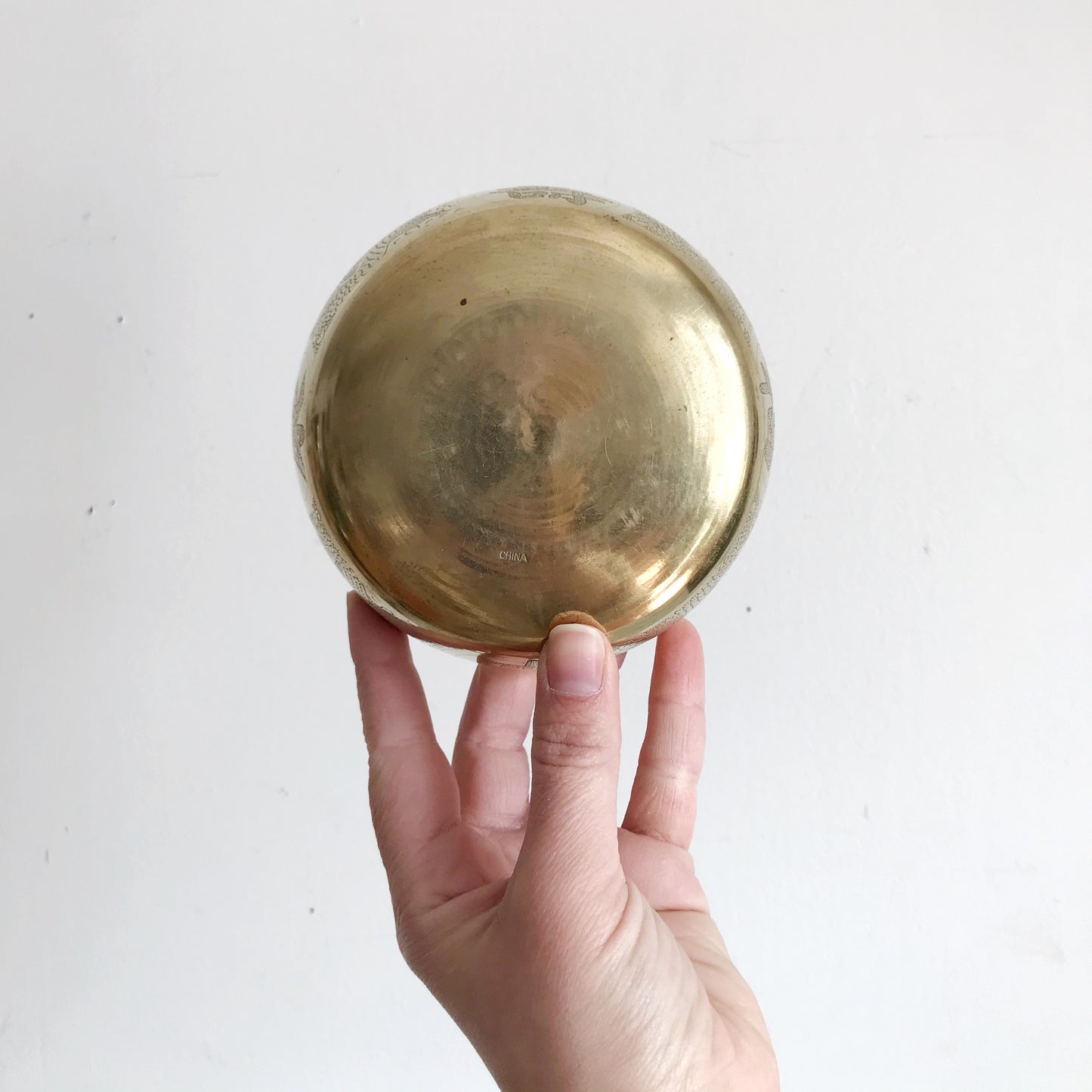 Heavy Vintage Etched Brass Bowl