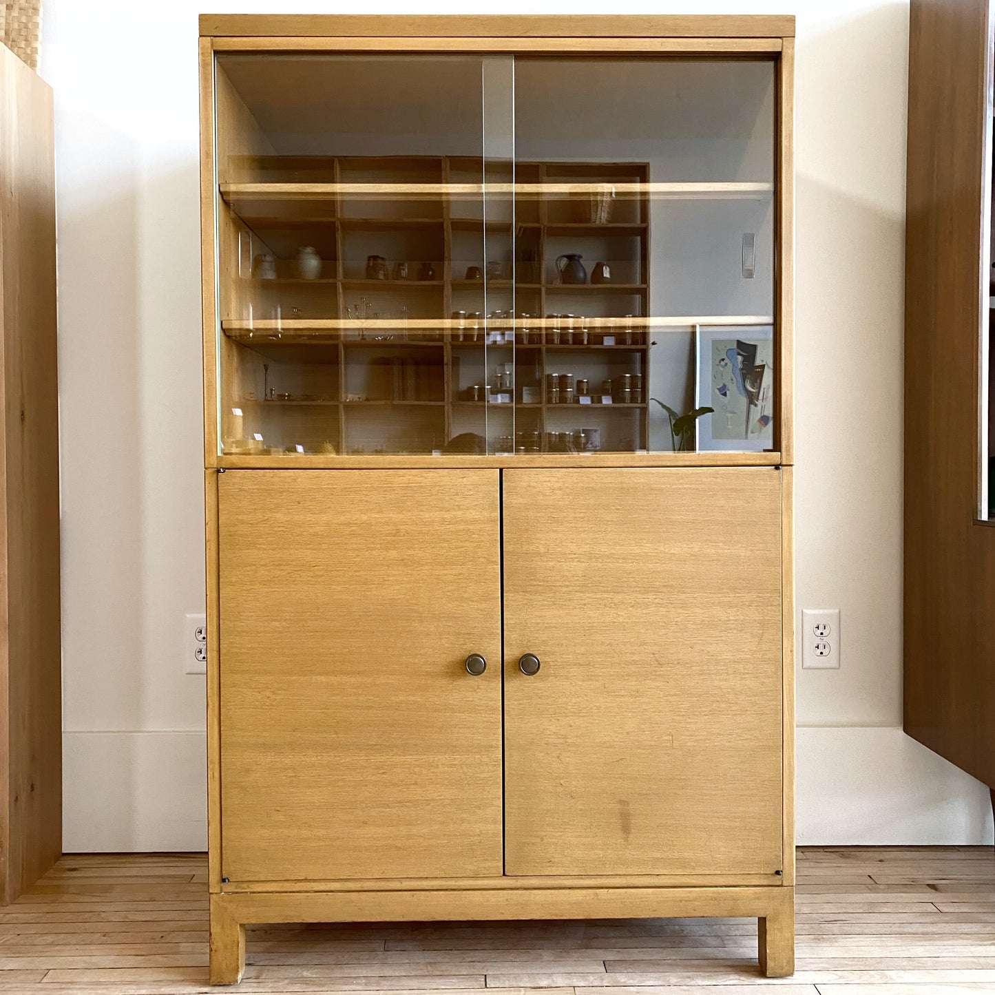 Vintage Mid Century Blonde Hutch Cabinet by Widdicomb