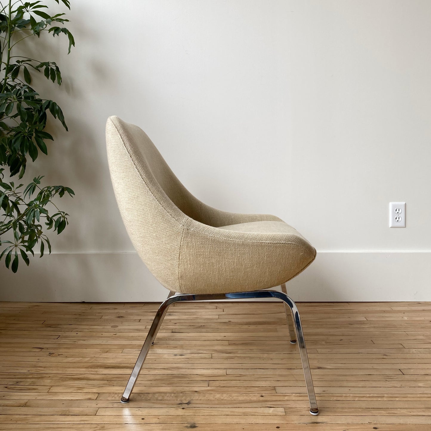 Vintage Upholstered Lounge Chair with Chrome Base
