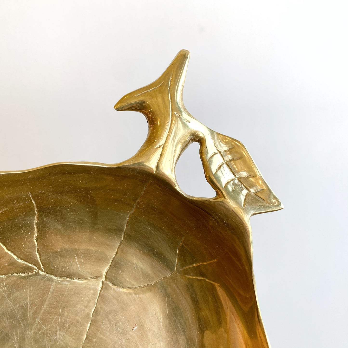 Heavy Solid Brass Leaf Bowl / Footed Dish