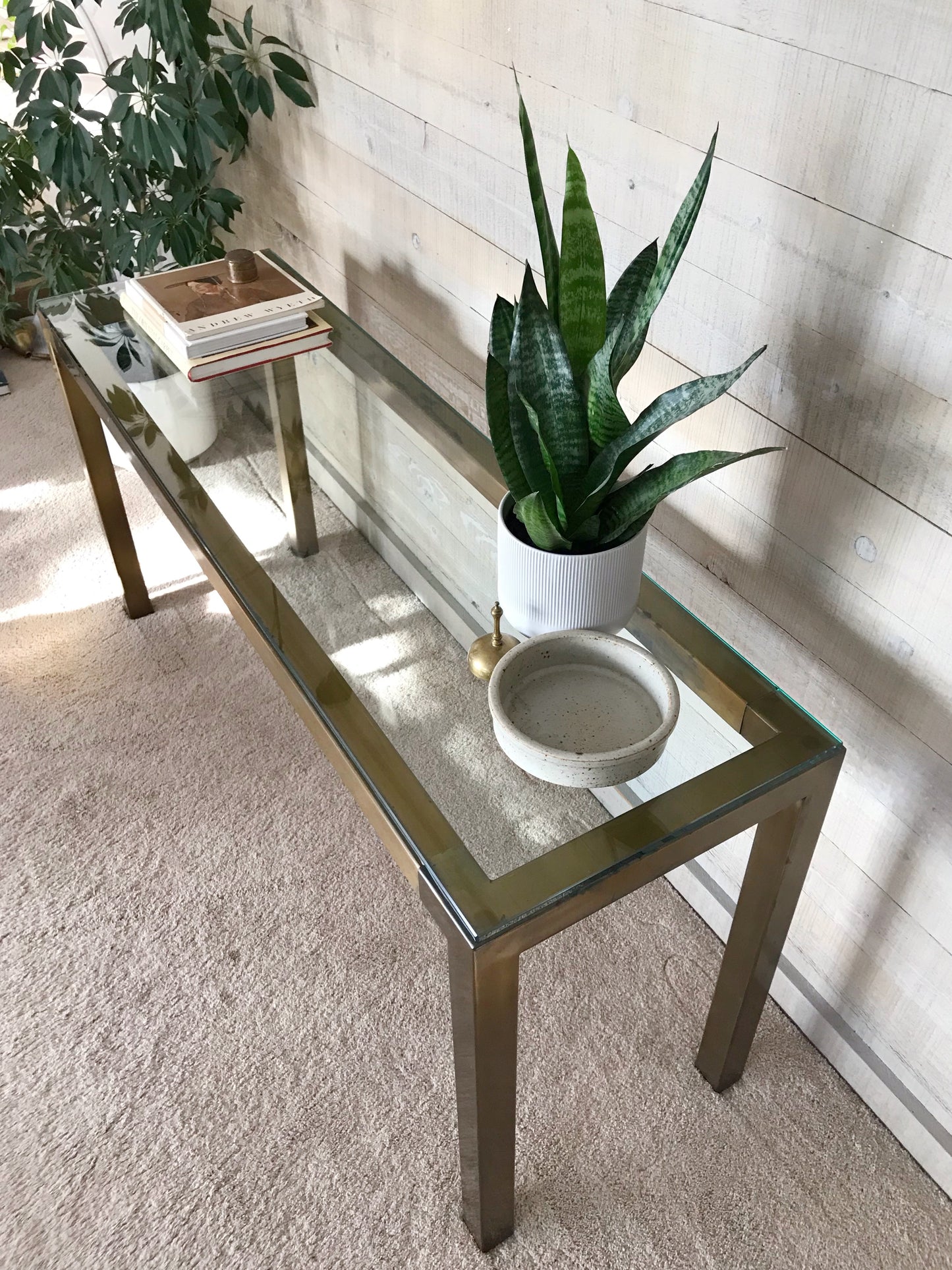 Vintage Gold + Glass Parsons Console Table