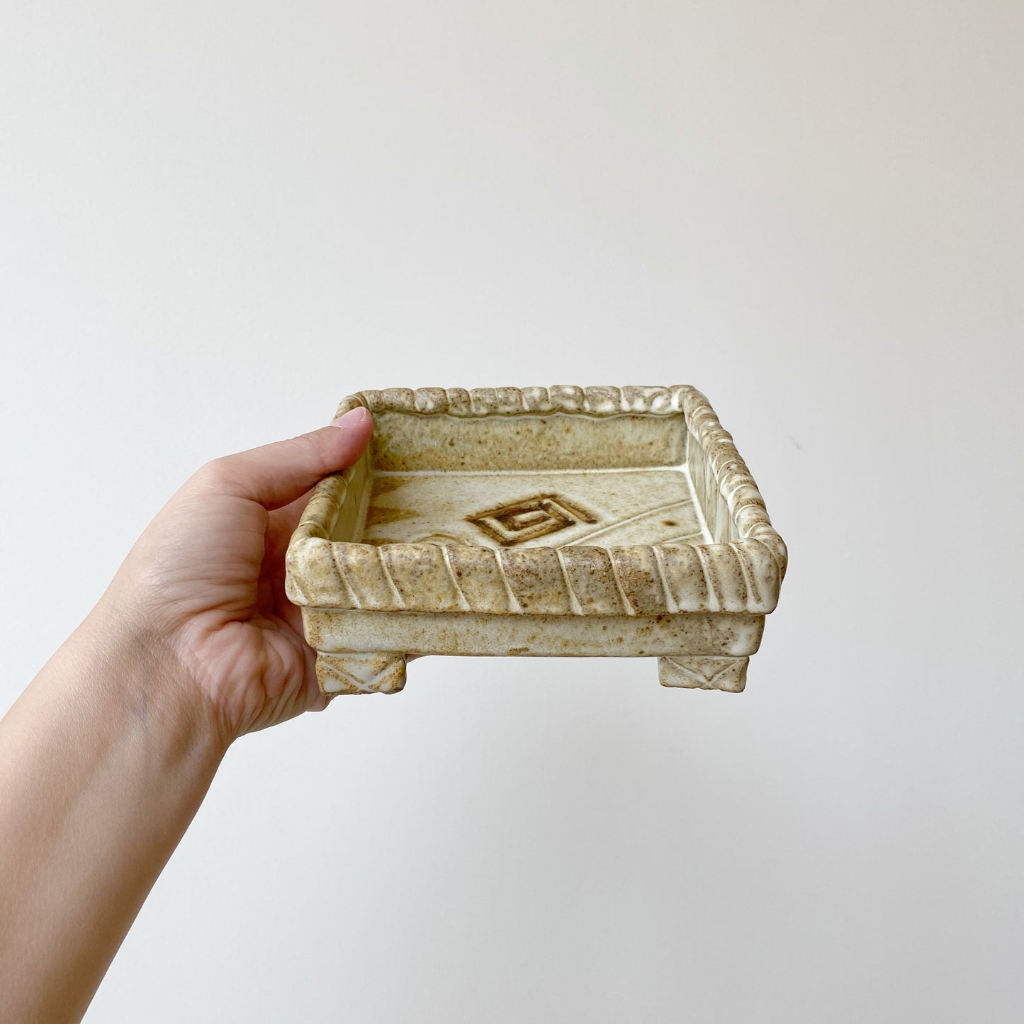 Vintage Hand-built Square Pottery Catchall