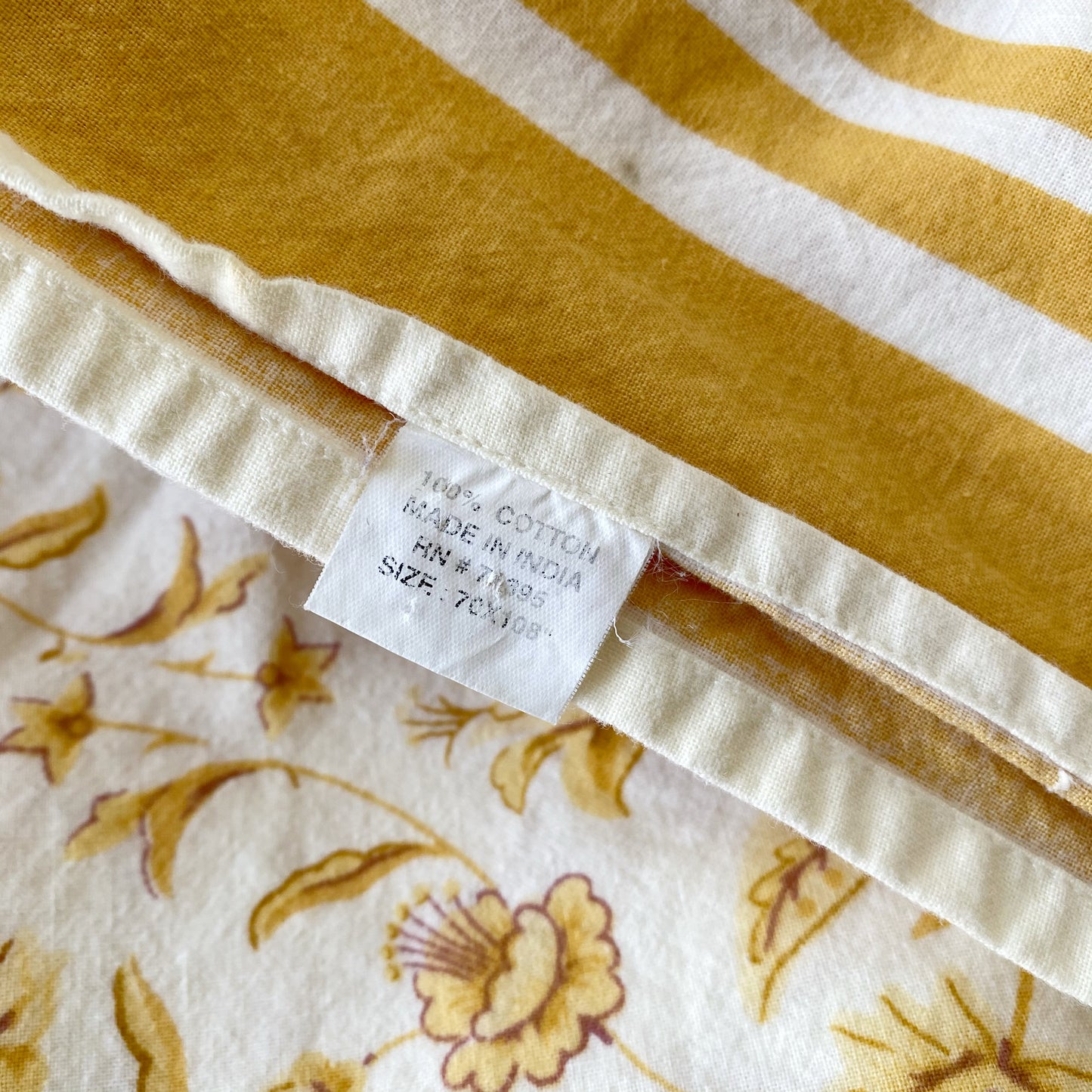 Vintage Yellow Floral Cotton Tablecloth (70 x 108)