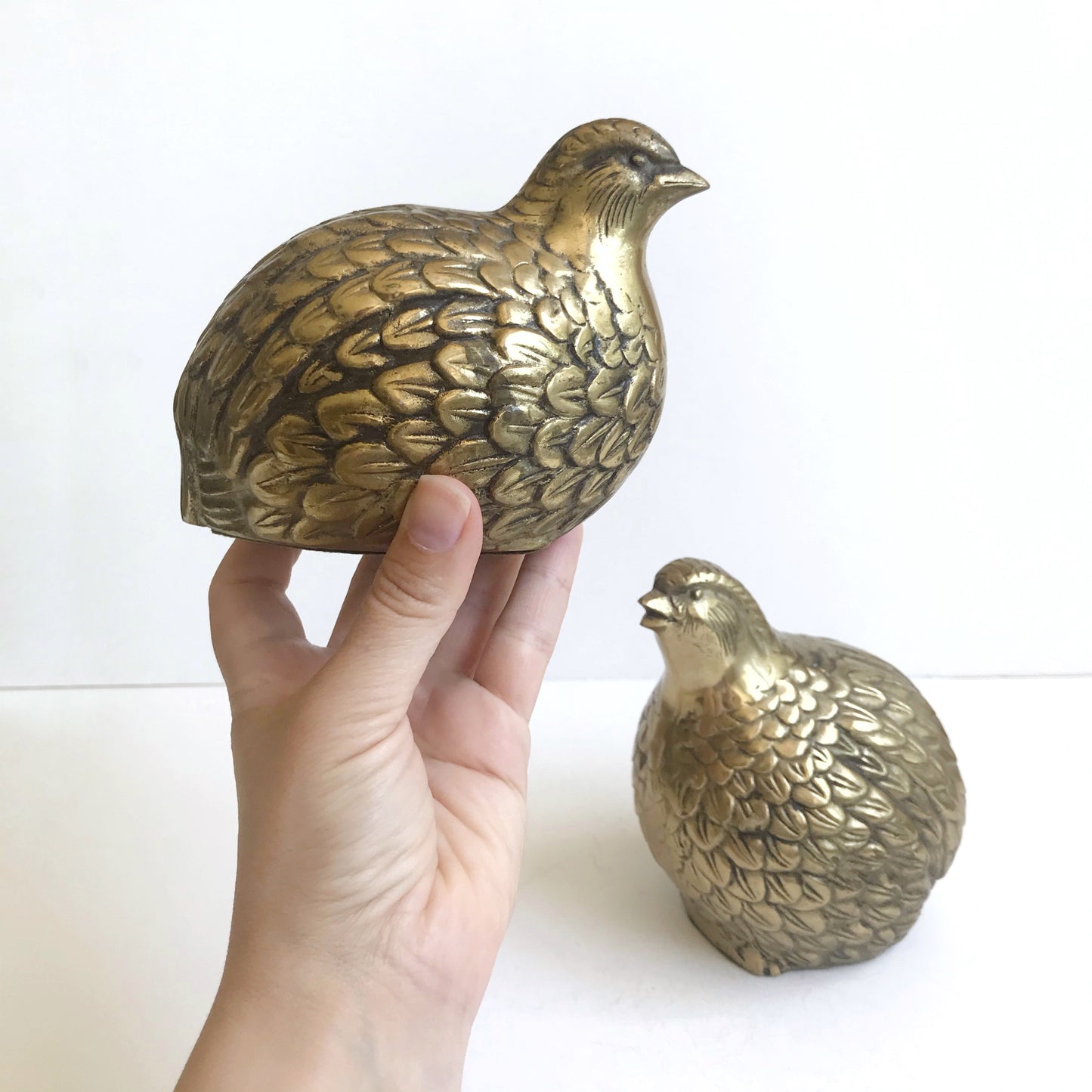 Pair of Beautiful Vintage Brass Quail