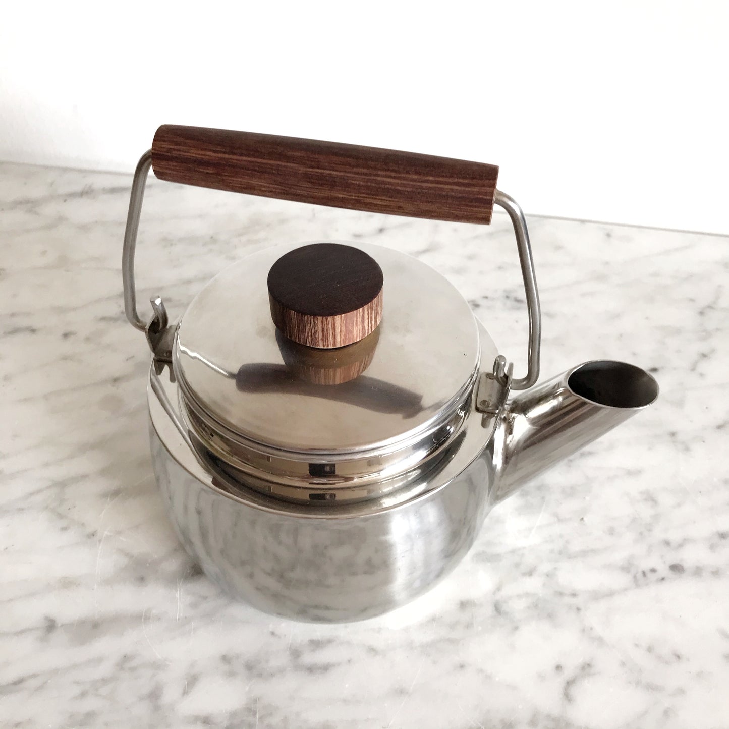 Vintage Stainless Modern Kettle, Rosewood Handles