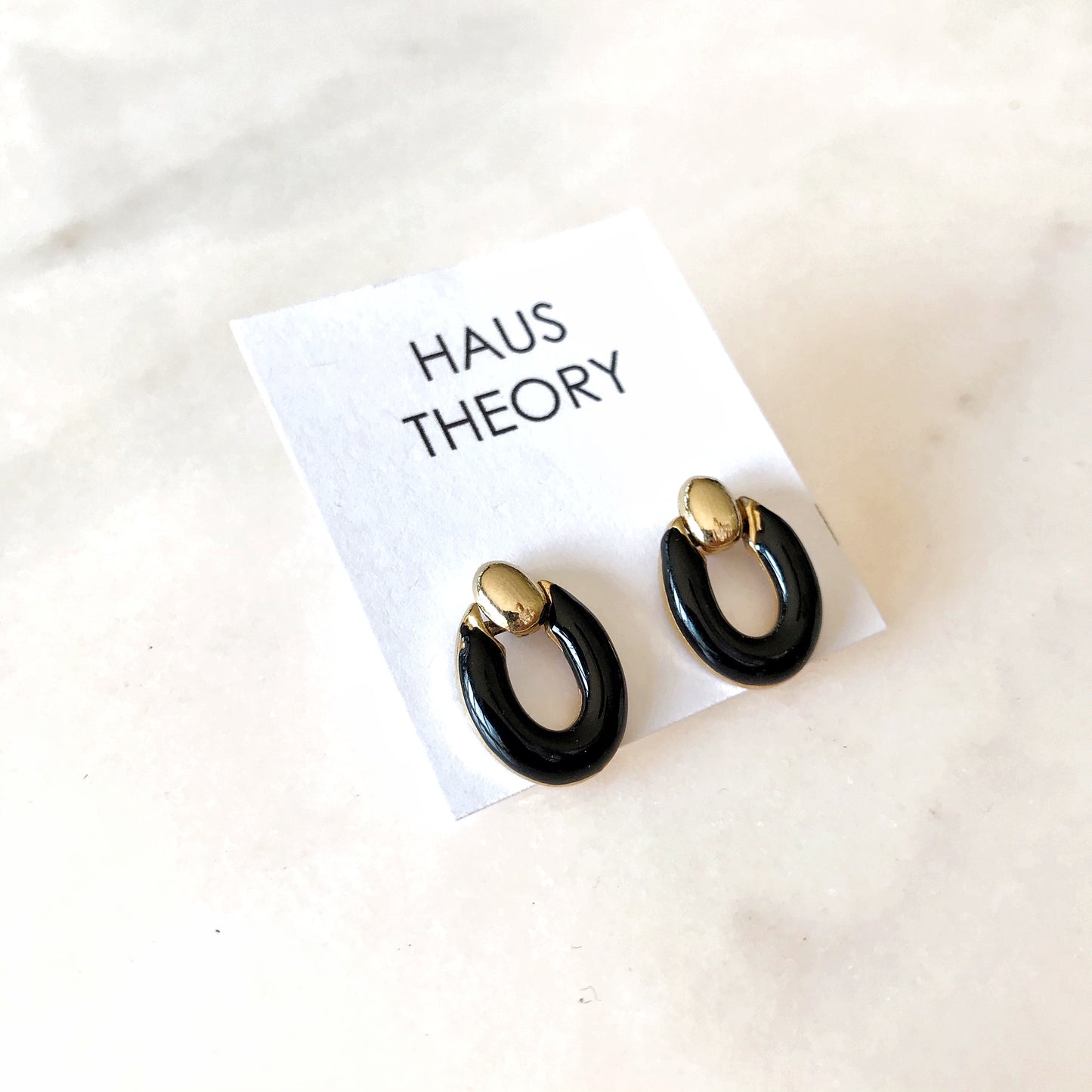 Vintage Gold + Black Enamel Post Earrings