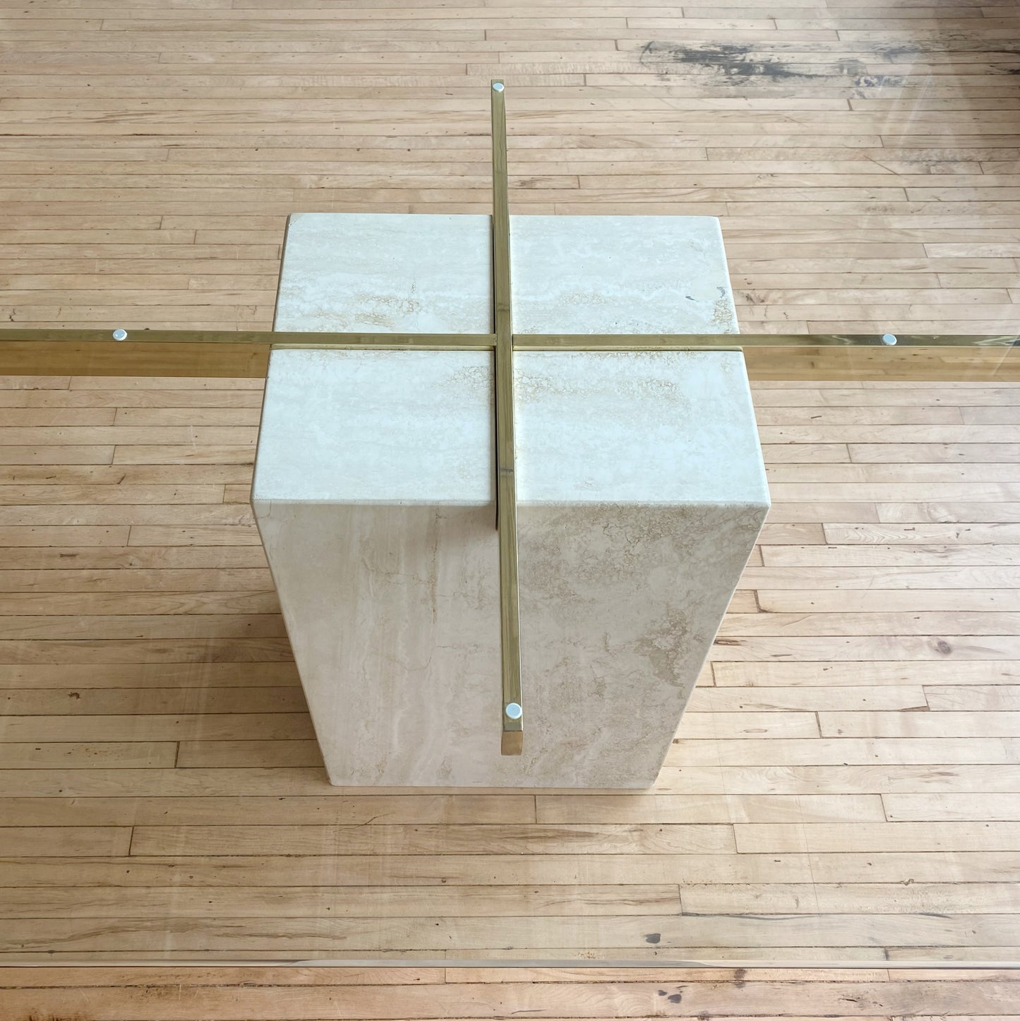 Vintage Italian Travertine + Glass Dining Table