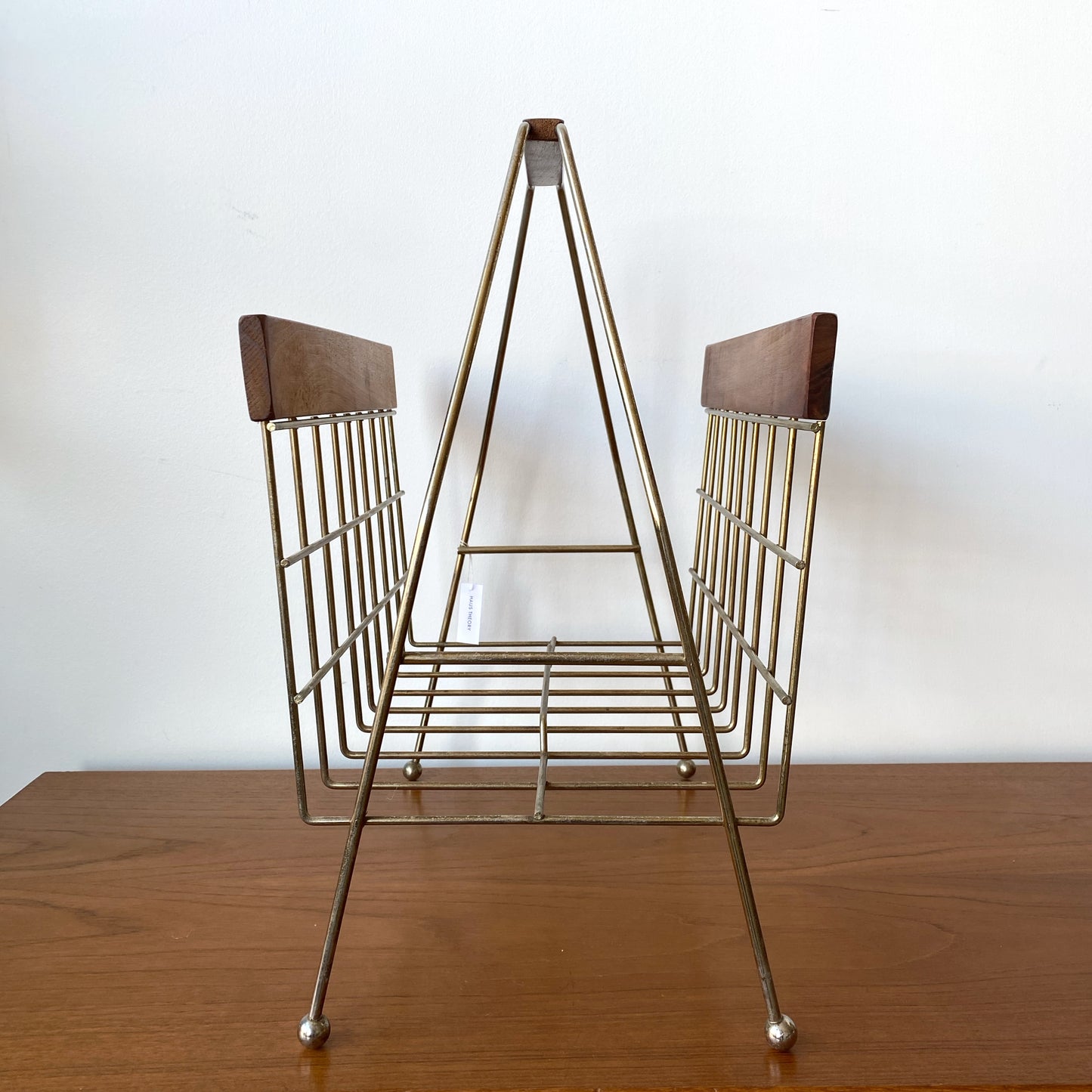 Vintage MCM Wire + Wood Magazine Rack