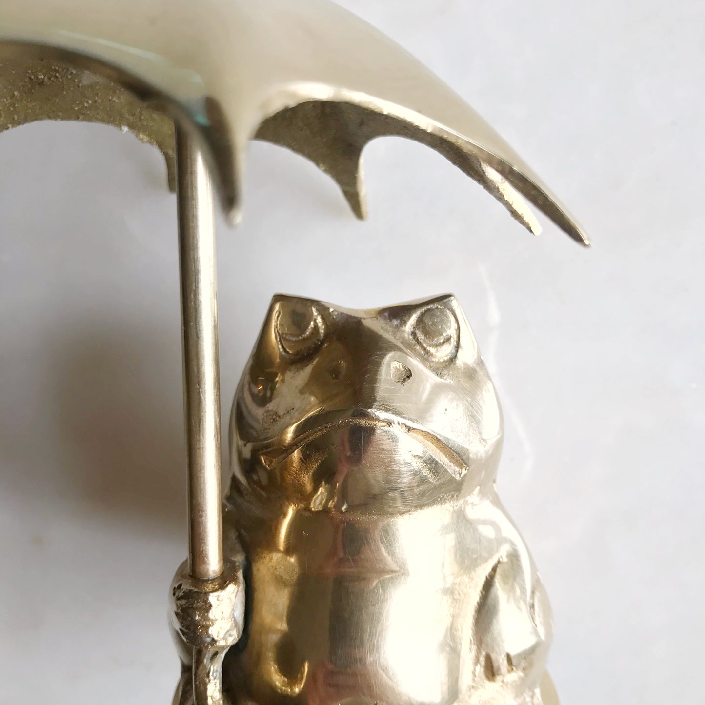Vintage Brass Frog with Umbrella