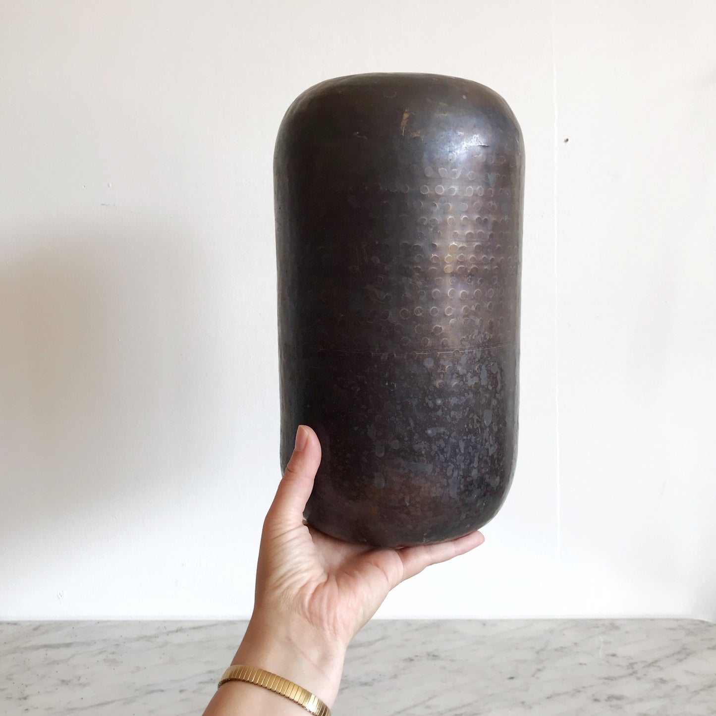 XL Vintage Hammered Bronze Vase