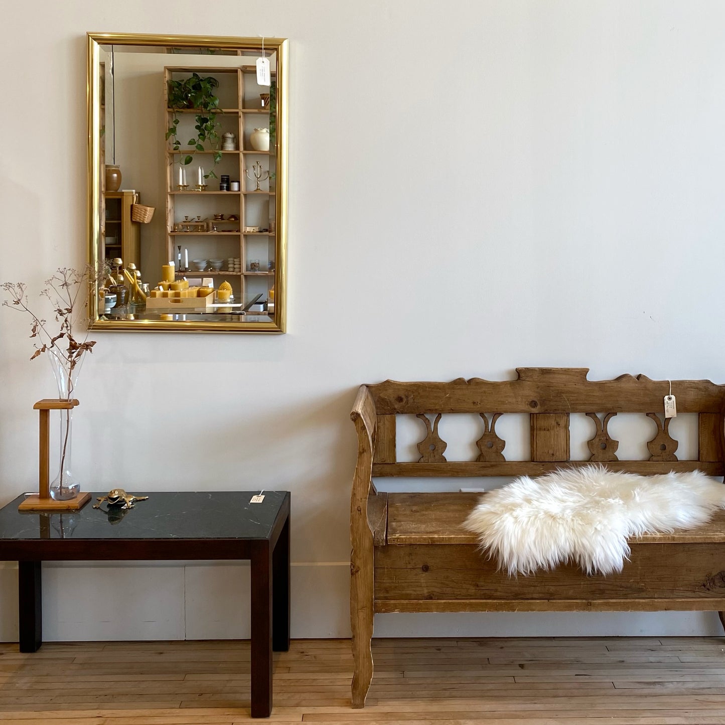 Large Vintage Brass Beveled Mirror (24 x 36)
