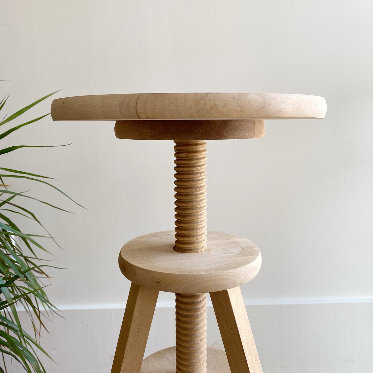 Natural Wood Stool, Adjustable Height
