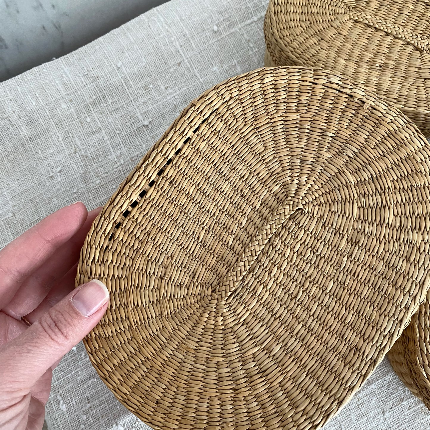 Trio of Woven Grass Oval Nesting Boxes