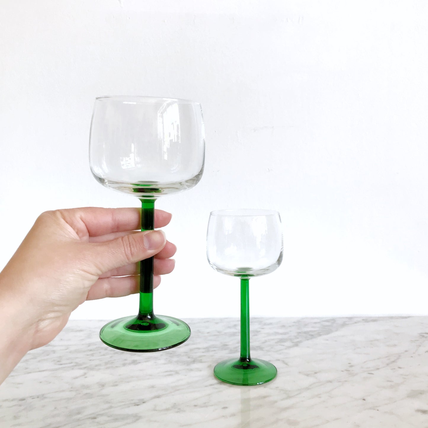 Vintage Green Stemmed Glasses, Pair