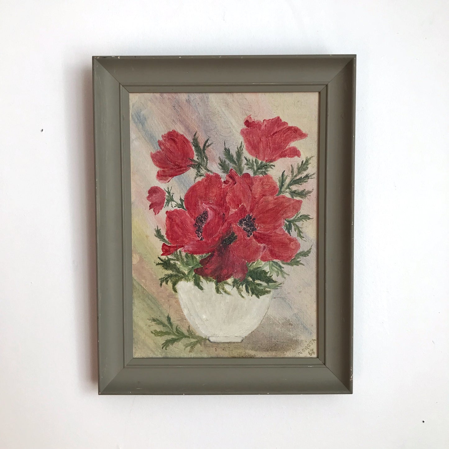 Original Still Life Poppies Painting, 1968 (13 x 17)