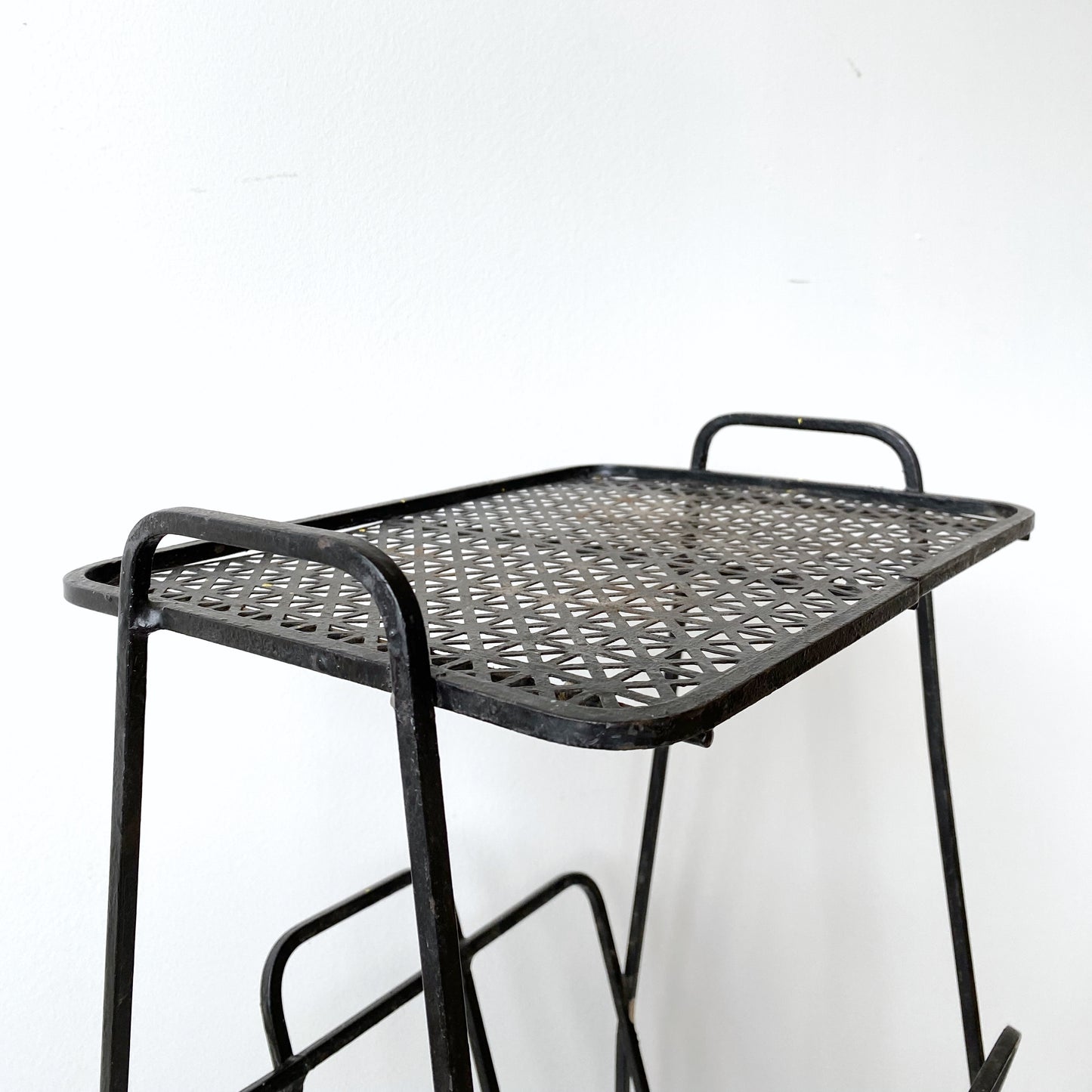 MCM Black Metal Side Table / Plant Stand / Magazine Holder