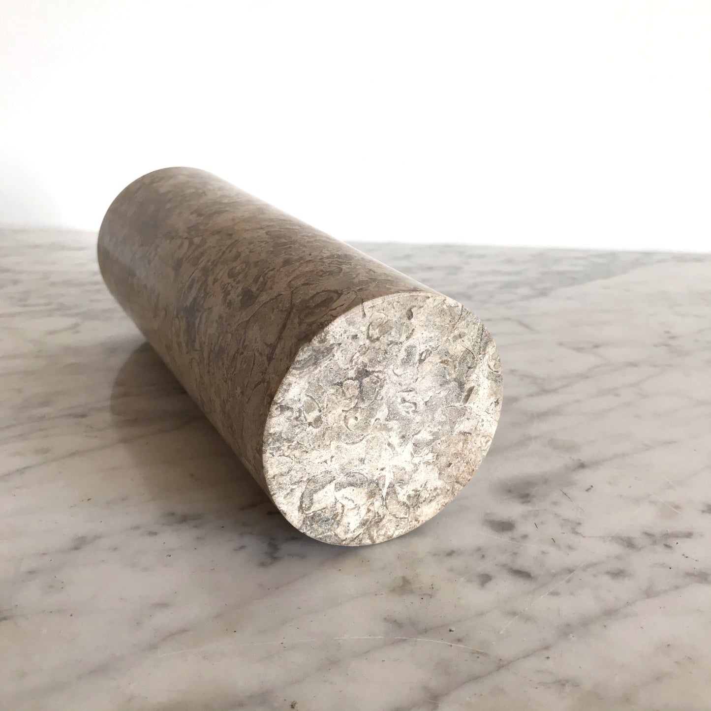 Single XL Polished Fossil Stone Cylinder Vase, 8"