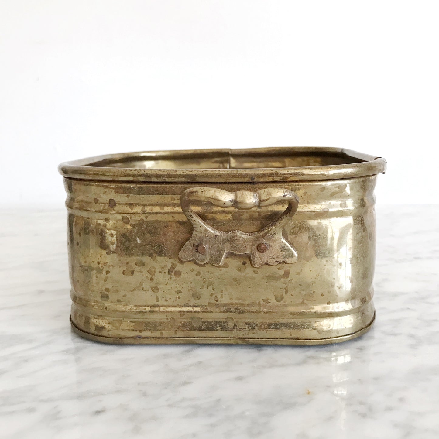 Vintage Square Brass Planter with Patina