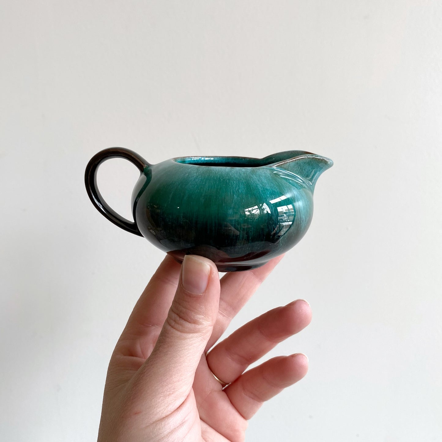 Set: Vintage Green Ceramic Cream Sugar
