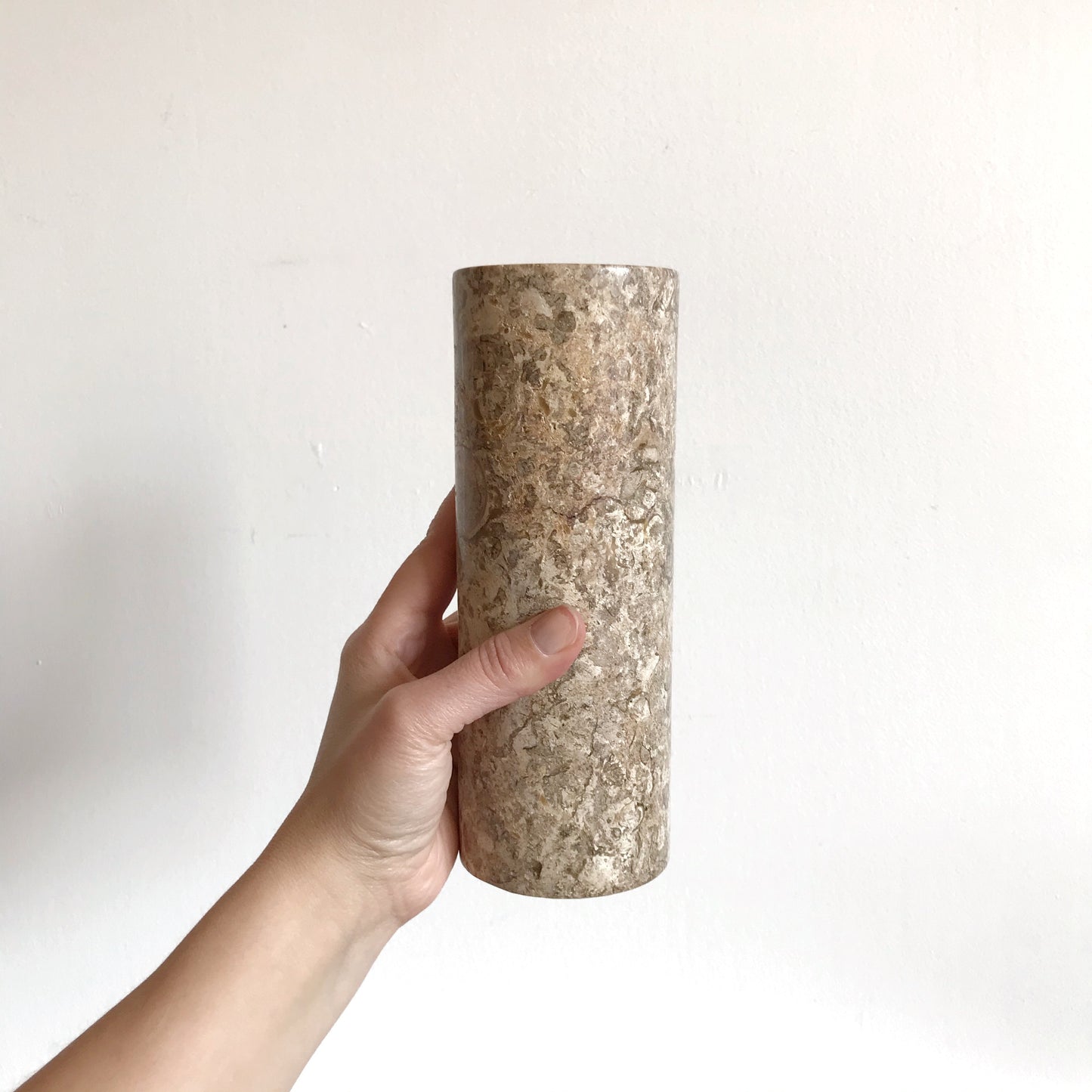Single XL Polished Fossil Stone Cylinder Vase, 8"