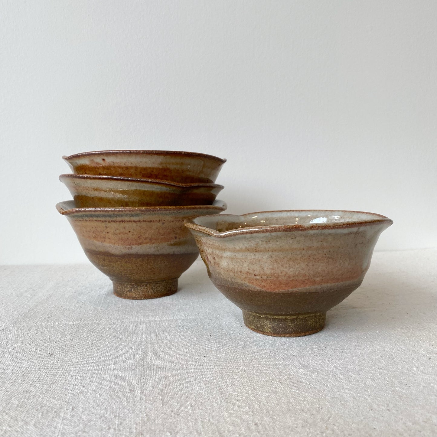 Set of 4 Vintage Wabi Sabi Stoneware Bowls
