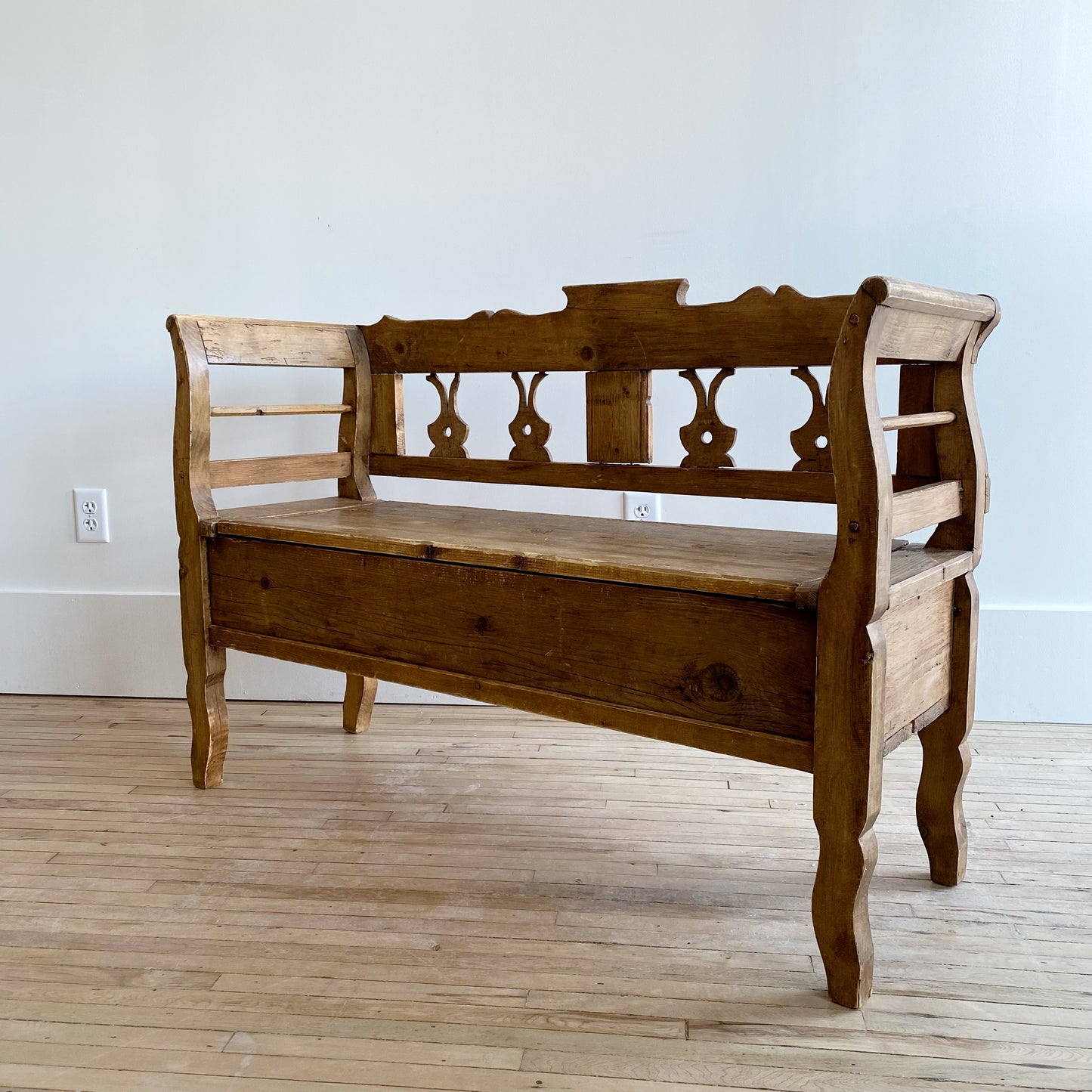Vintage Swedish Pine Bench with Storage