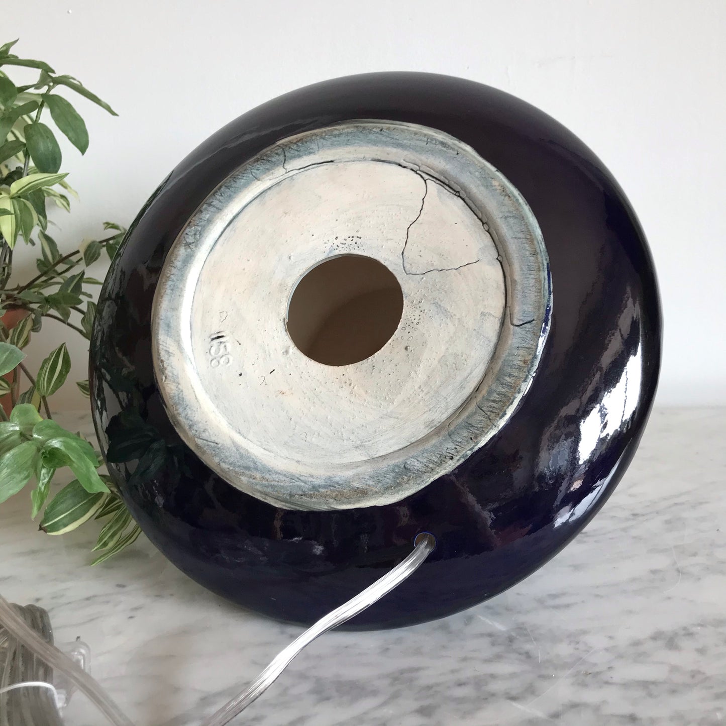 Sculptural Mid-Century Ceramic Lamp, Midnight Blue