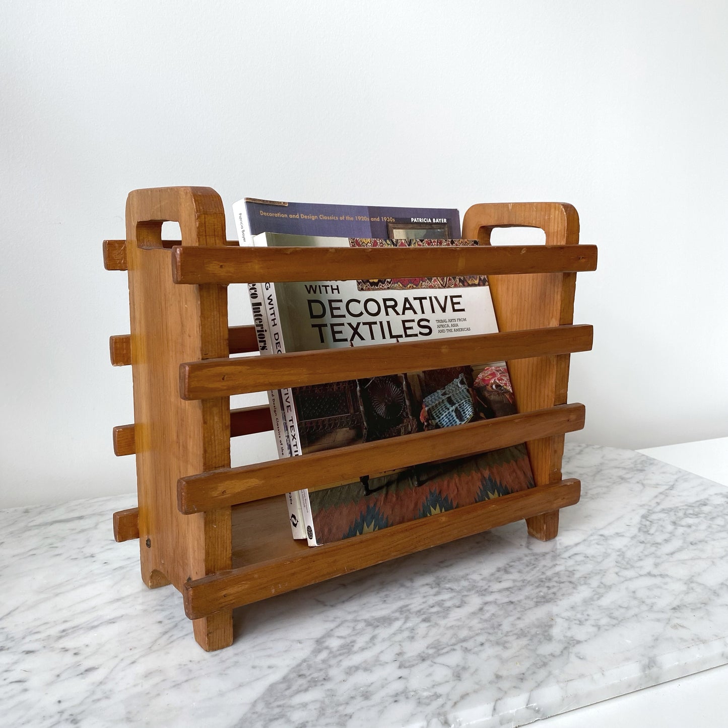 Vintage Handcrafted Wooden Magazine Holder