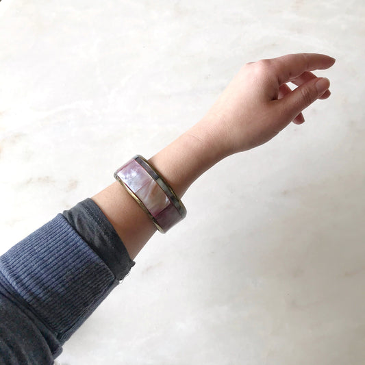 Amazing Vintage Brass + Pearl Cuff Bracelet