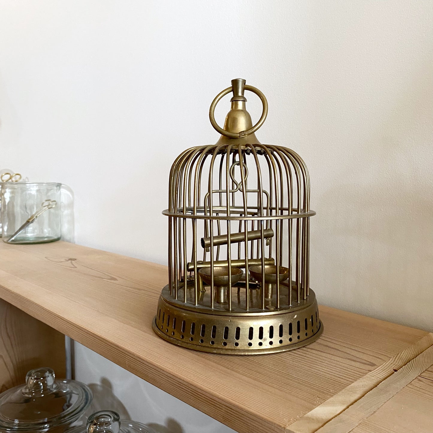 Vintage Mid-Century Brass Bird Cage, 9.25”