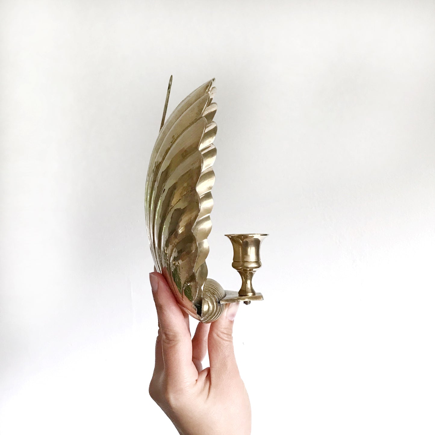 Vintage Solid Brass Seashell Candle Sconce