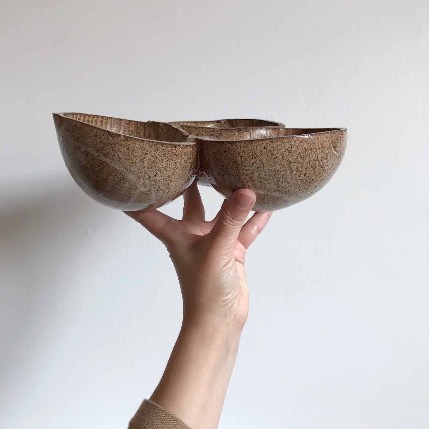 Large Pottery Triple Serving Dish