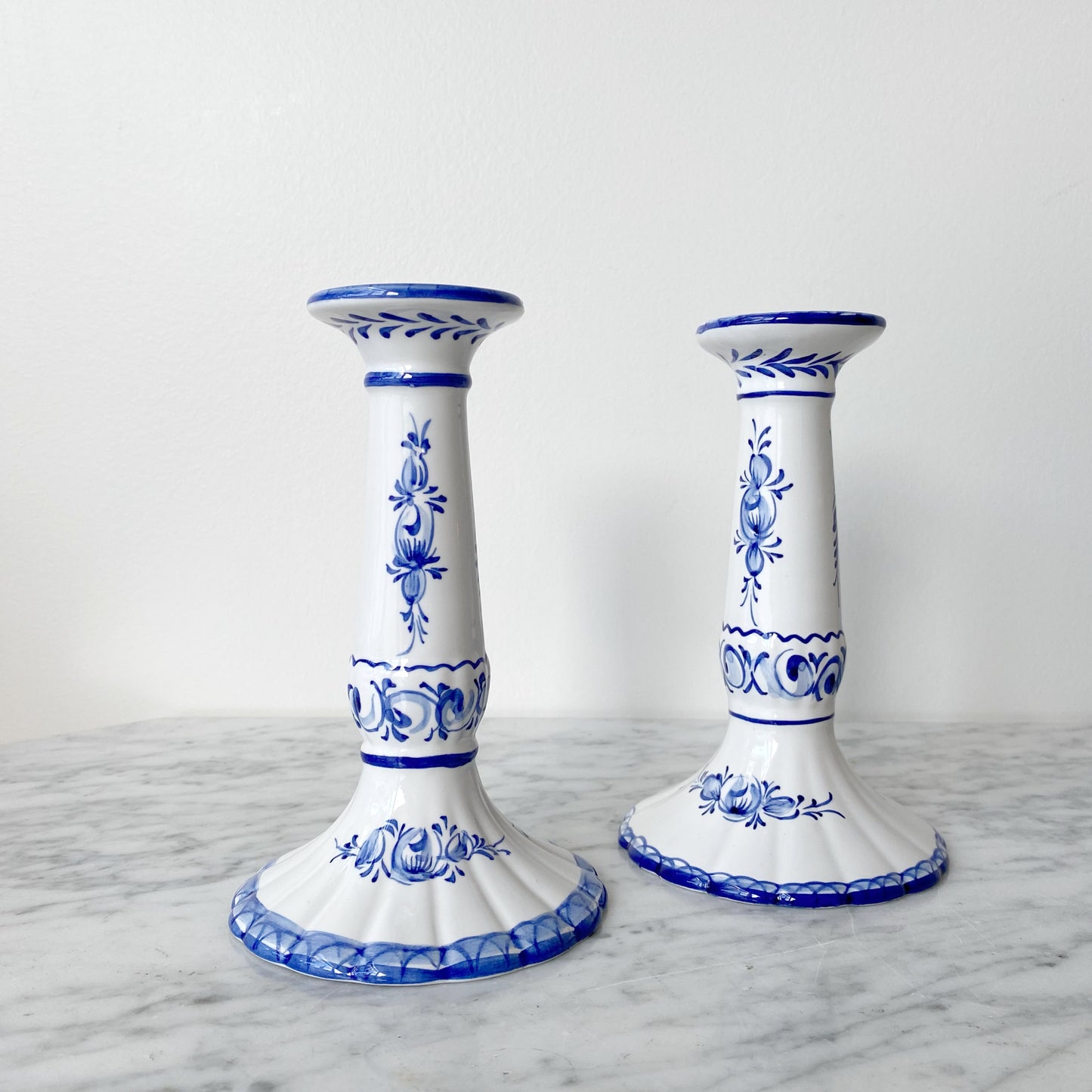 Pair of Hand-painted Candlestick Holders, Portugal