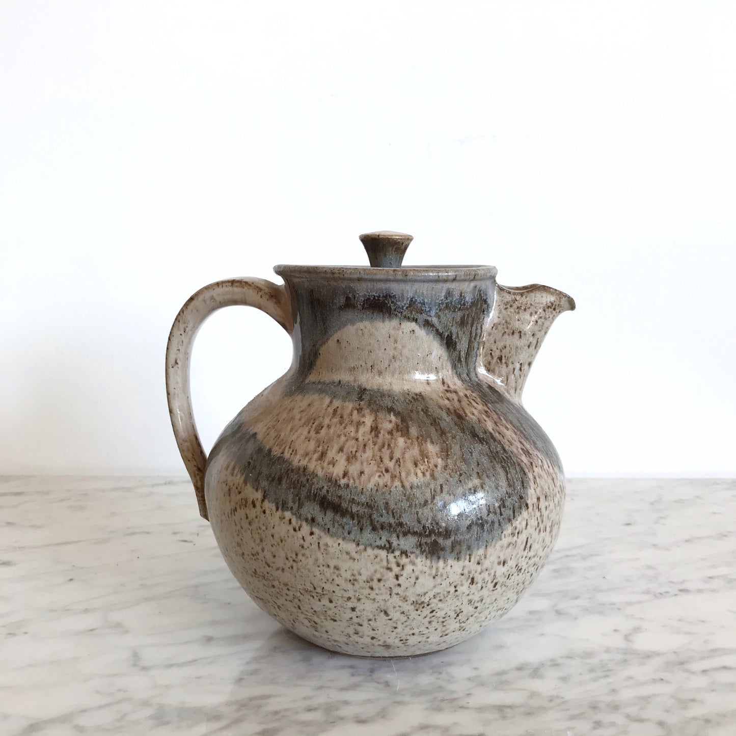 Vintage Stoneware Pitcher, Abstract Strokes