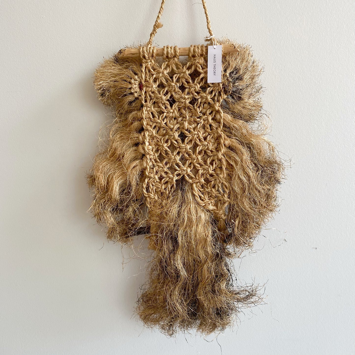Vintage Natural Macrame Owl, Red Eyes