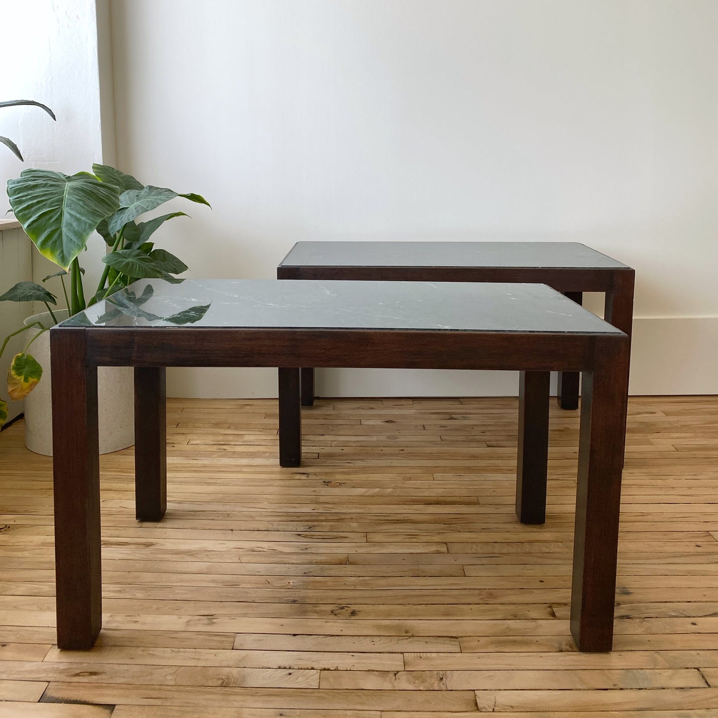 Vintage Walnut + Marble Parsons End Table (SINGLE)