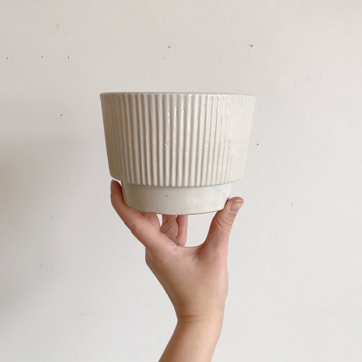 Vintage Reeded Ceramic Planter, 4"